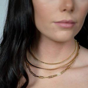 The Sis Kiss Princess Tennis Necklace in Gold & Clear Rhinestones